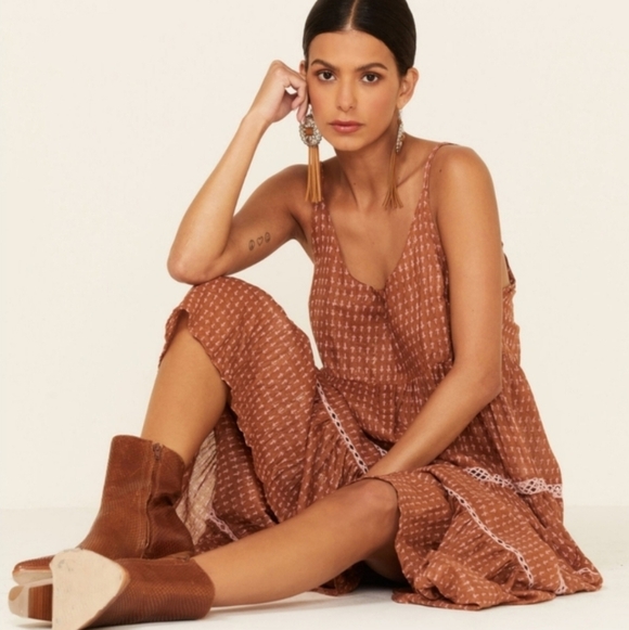 We The Free People Midnight Dance Maxi Dress Rust Combo XS - Picture 4 of 15